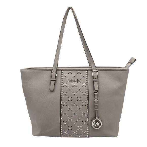 Michael Kors Gray Leather Jet Set Travel TZ Tote - Picture 1 of 11